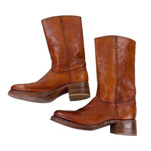 Vintage FRYE 1970s Black Label Campus Boots Mens Size 12 D Orange Leather 2556